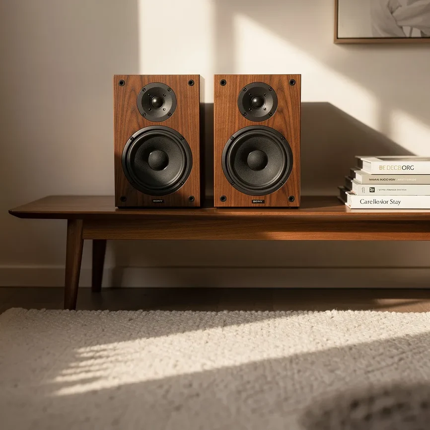 Enceintes vintage sur console